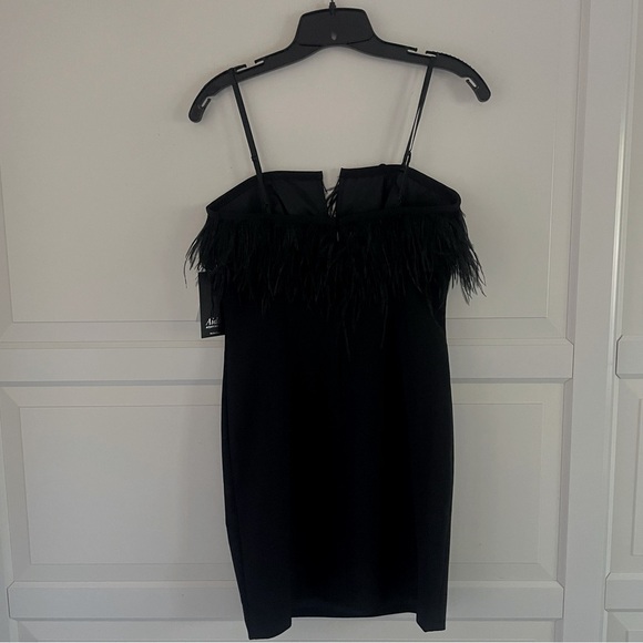 New! Aidan Mattox Black Mini Dress Bodycon Slip Feather Size 4 26741 - Picture 3 of 13